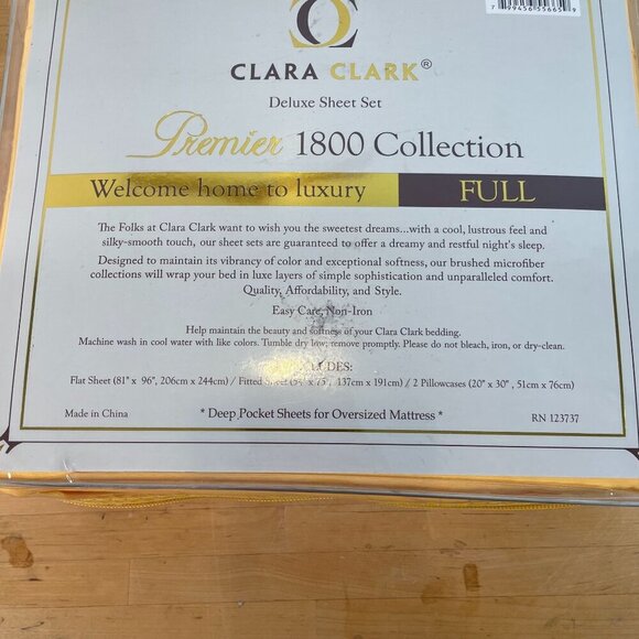 Clara Clark Premier 1800 Full Sheet Set Wrinkle-Free Deep Pockets Yellow Soft - Picture 4 of 6